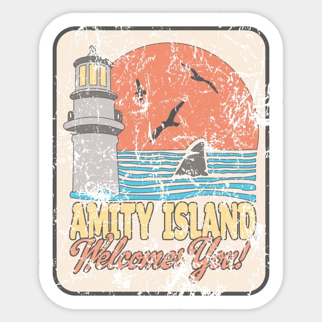 Jaws — Retro Amity Scene (weathered) Sticker by GraphicGibbon